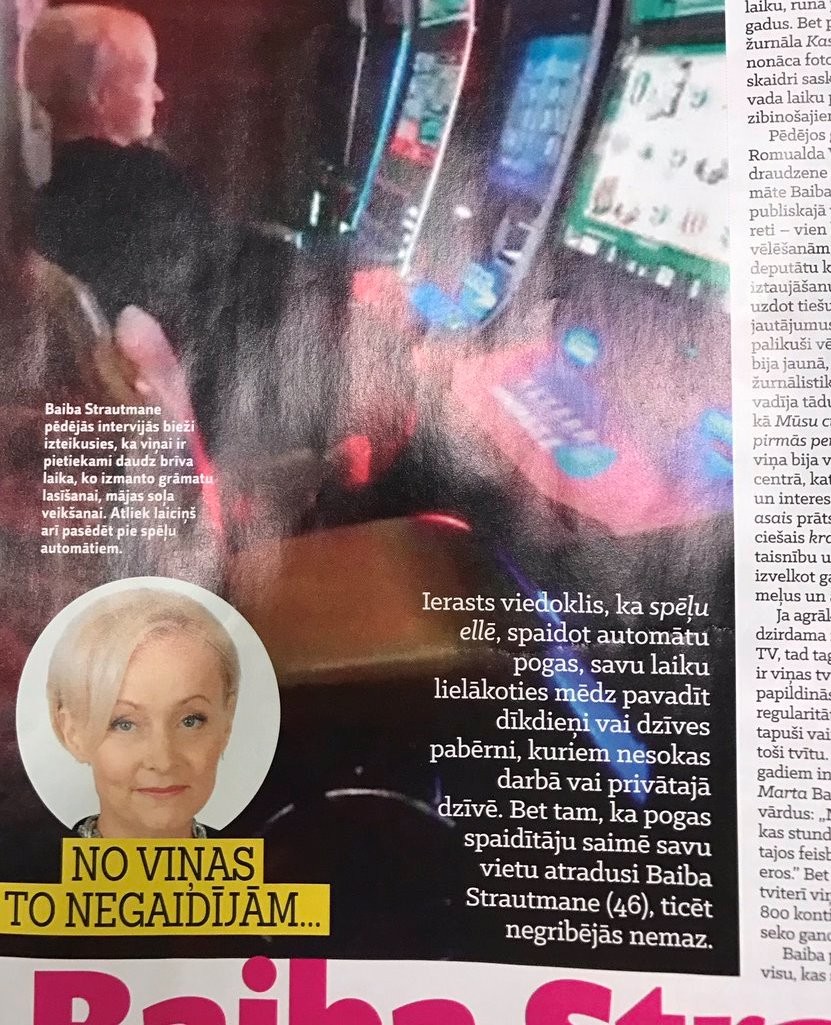 Baumas apstiprinās: žurnālisti Baibu Strautmani pieķer spēļu automātu zālē (Bilde 1)