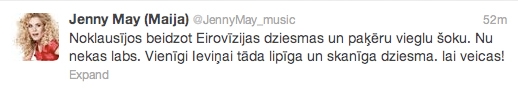 Jenny May noklausoties Eirovīzijas dziesmas ķēris šoks  (Bilde 2)