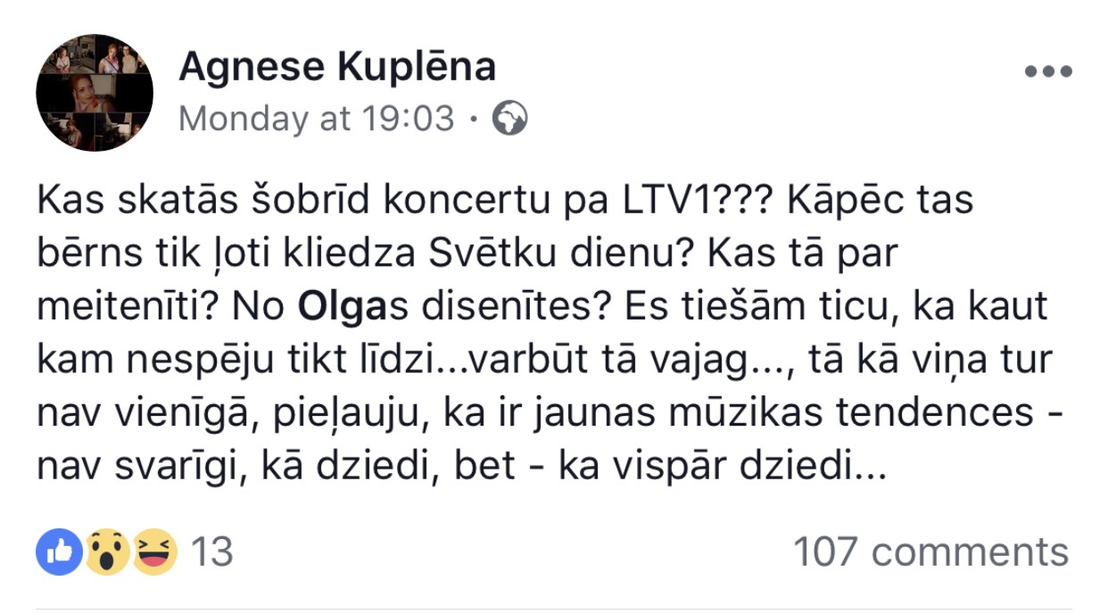 Sabiedrība šokā par Olgas Rajeckas dziesmas izpildījumu jeb, precīzāk, šķību ķērkšanu valsts simtgades koncertā (Bilde 3)