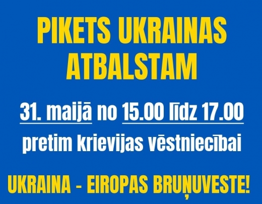 Aicinām atbalstīt Ukrainu piketā pie krievijas vēstniecības 31.05.2025. no plkst 15:00-17:00