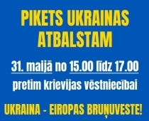 Aicinām atbalstīt Ukrainu piketā pie krievijas vēstniecības 31.05.2025. no plkst 15:00-17:00